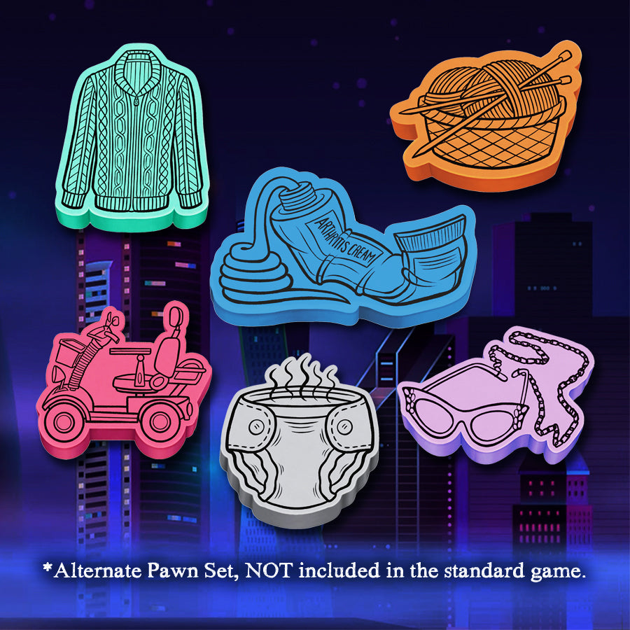 Limited Edition Expansion Set of 18 Player Pawns!  6 NEW OLDSTER-Themed Designs!