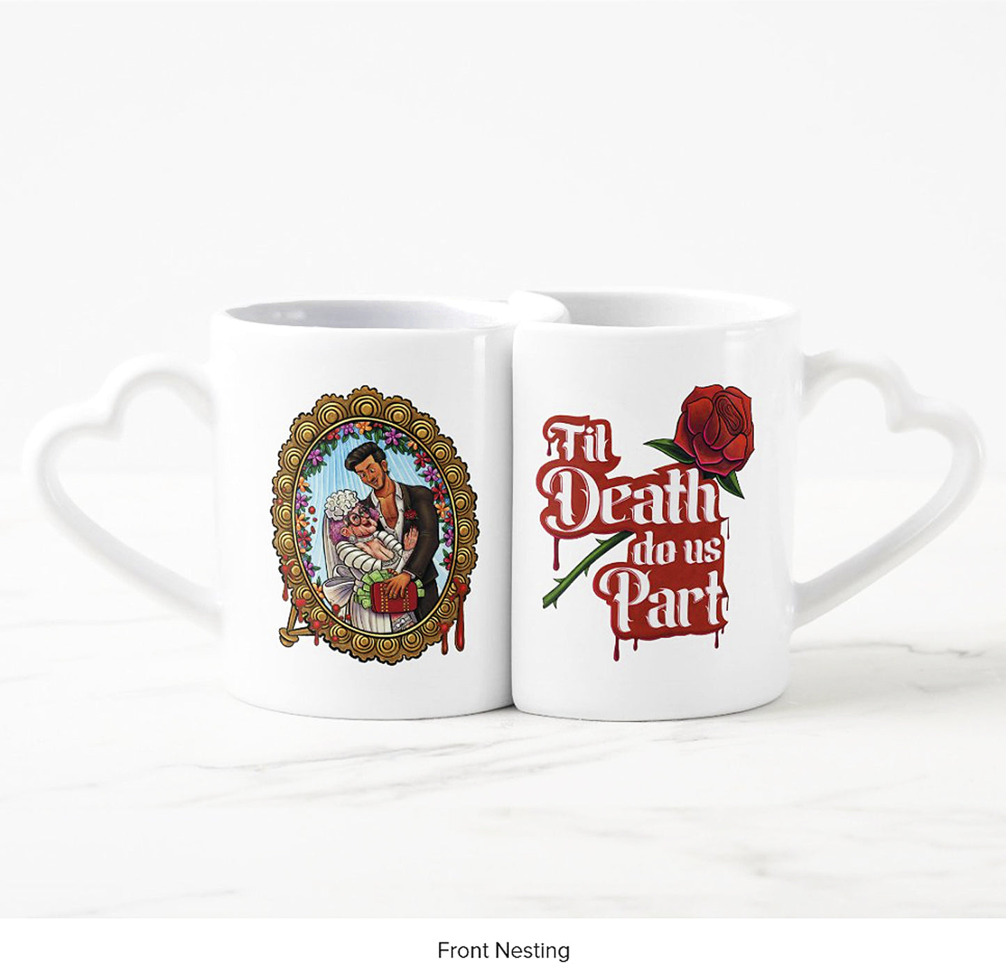 Til Death Themed Couple's Spooning Love Mugs.